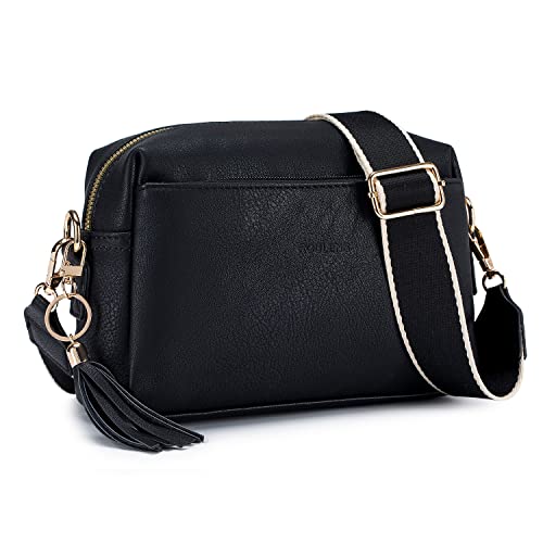 Roulens Triple Zip Small Crossbody Bag for women,Wide Strap Cell Phone Purse Shoulder Handbag Wallet with Credit Card Slots
