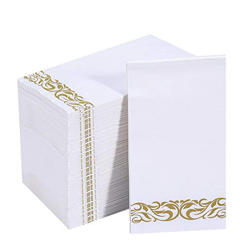 Vplus 200 Pack Paper Napkins Guest Towels Disposable Premium Quality 3-ply Dinner Napkins Disposable Soft, Absorbent, Party Napkins Wedding Napkins for Kitchen, Parties, Dinners or Events (Gold)