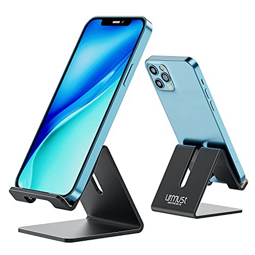 Urmust Desk Cell Phone Stand Holder Aluminum Phone Dock Cradle Compatible with Switch, for iPhone 14 13 12 11 Pro Xs Xs Max Xr X 8 7 6 6s Plus 5 5s 5c, Office Decor Accessories Desk (Black)