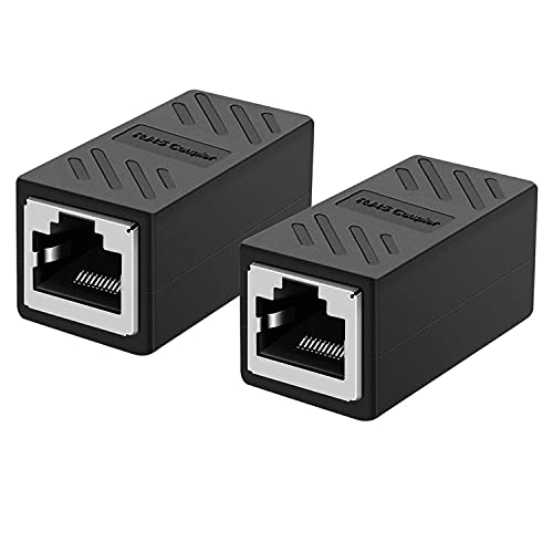 Dingsun RJ45 Coupler 2 Pack in-Line Coupler Female to Female Ethernet Coupler for Cat7/ Cat6/ Cat5/ Cat5e Ethernet Cable Extender Adapter (Black)