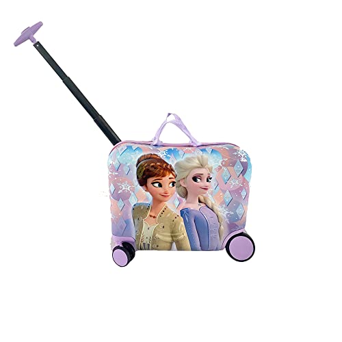 Disney Frozen Ride on Suitcase for Kids, 18'' Suitcase with Seat for Kids, Riding Suitcase for Kids, Cute Lightweight Kids Travel Suitcase Trolley