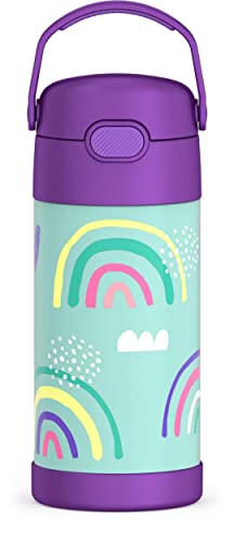 THERMOS FUNTAINER 12 Ounce Stainless Steel Vacuum Insulated Kids Straw Bottle, Rainbows