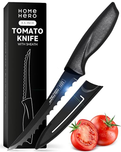 Home Hero 2 Pcs Tomato Knife with Sheath - High Carbon Stainless Steel Chopping Knife with Ergonomic Handle - Razor-Sharp Multi-Purpose Kitchen Knife for Chopping Vegetable and Cooking