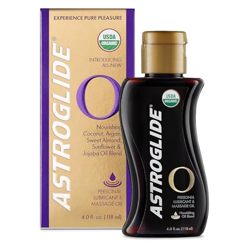 Astroglide Sensual Massage Oil and Lube (4oz), O Organic Essential Oil Based Hydrating Personal Lubricant, USDA Certified Organic