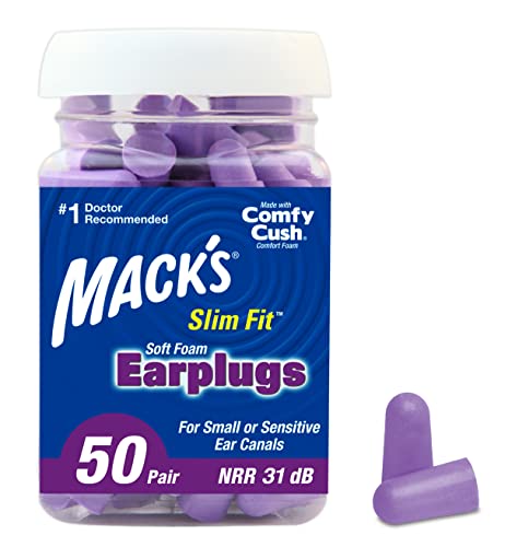 Mack's Slim Fit Soft Foam Earplugs, 50 Pair - Small Ear Plugs for Sleeping, Snoring, Traveling, Concerts, Shooting Sports & Power Tools | Made in USA
