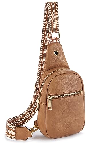 Telena Sling Bag for Women Vegan Leather Small Fanny Pack Crossbody Chest Bag Camel Brown