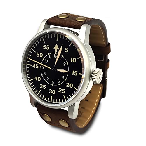 WTI WORLD TIME INTERNATIONAL WW2 Military Watch - Vintage Luftwaffe Aviator Watch, Swiss-Quartz Movement with Genuine Leather Strap and 10 ATM Water Resistant