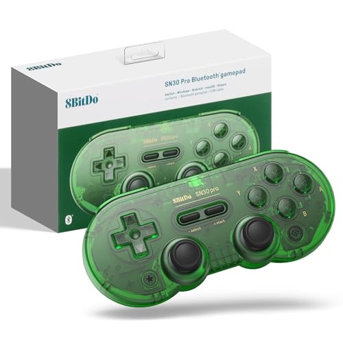 8Bitdo SN30 Pro Wireless Bluetooth Controller (Hall Effect Joystick Update) with Joysticks Rumble Vibration USB-C Cable Gamepad Compatible with Switch,Windows, Mac OS, Android, Steam (Jade Green)