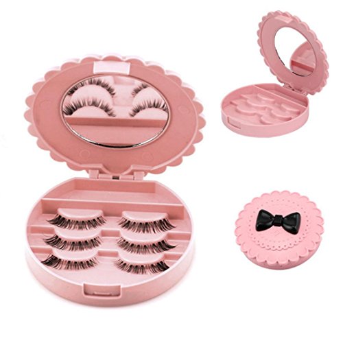 Daoroka Acrylic Cute Bow False Eyelash Storage Box Makeup Cosmetic Mirror Case Organizer Pink