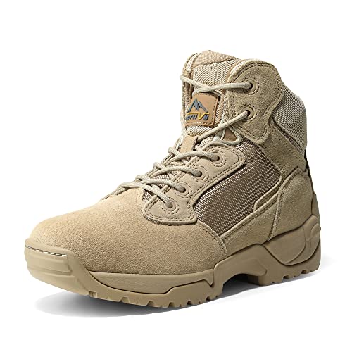 NORTIV 8 Mens Military Tactical Work Boots Side Zipper Hiking Motorcycle Combat 6 Inches Boots Sand Size 11 M US Alloy, Sand-a