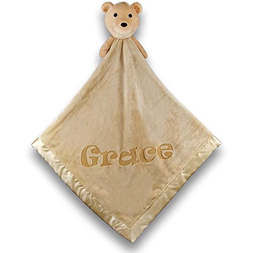 Custom Catch Personalized Teddy Bear Baby Blanket Gift for Boy or Girl - Brown