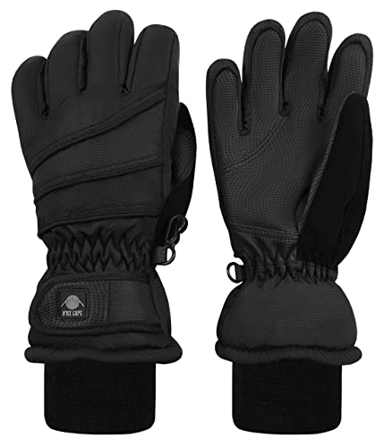 N'Ice Caps Kids Thinsulate Waterproof Warm Winter Snow Gloves (Black 1, 10-12 Years)
