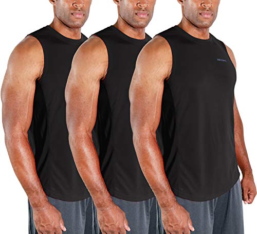 DEVOPS 3 Pack Men's Muscle Shirts Sleeveless Dry Fit Gym Workout Tank Top (Large, Black/Black/Black)