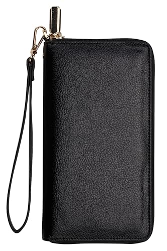 Chelmon Womens Wallet Leather RFID Blocking Purse Credit Card Clutch(pebble black)