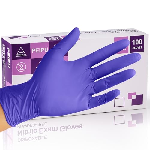 PEIPU Nitrile Gloves,Disposable Cleaning Gloves,(Medium, 100-Count) Powder Free, Latex Free,Rubber Free,Ultra-Strong,Food Handling Use, Single Use Non-Sterile Protective Gloves