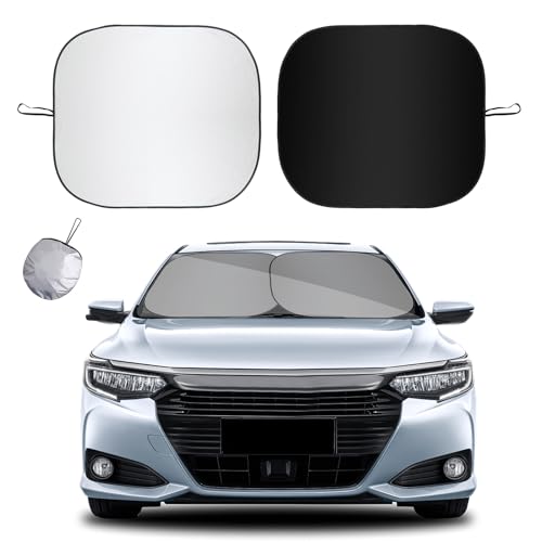 Kewucn 2 PCS Windshield Sun Shade Reflective Fabric, 31''×28' Foldable Auto Front Window Sunshade Protection, 99% UV Rays and Sun Heat Blocker and Keeps Your Vehicle Cool, Universal Car Accessories