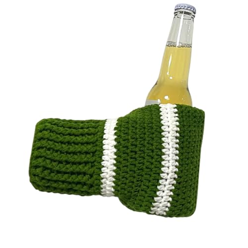 VVEEWUU Knit Beer Mitten Gloves Mitt Beverage Beer Glove for White Elephant Gag Gift Knit Stitched Drink Holder for Winter (Green)