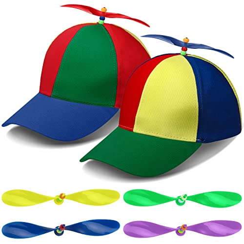 2 Pack Adult Hat Baseball Cap Brightly Rainbow Color Hat Rainbow Top Hat with 4 Replaceable Bamboo Dragonflies(Green, Blue Brim)