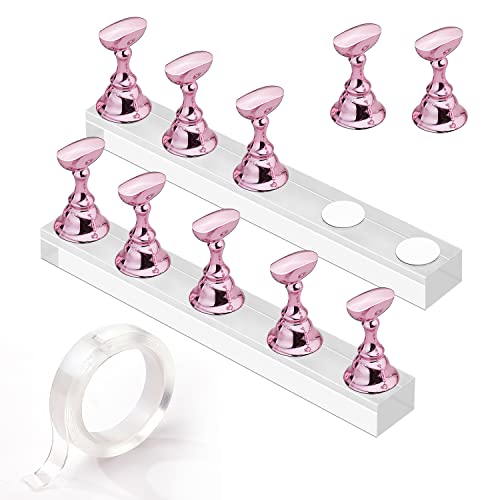 Makartt Nail Stand for Nails Art Display Practice Nail Holder for Painting Nails Stand for False Nail Press On Designs Magnetic Fake Nail Holder with 1M Double-sided Tape For Home DIY Salon Supplies