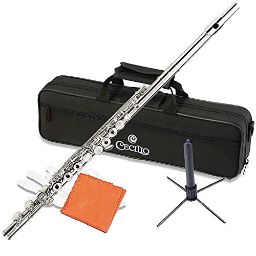 ﻿﻿Cecilio Open Hole C Flute - Musical Instrument, Kids Beginner/Intermediate Flute in Band & Orchestra, Silver