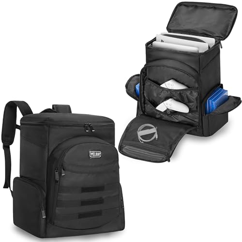 WELIDAY Gaming Backpack for PS5, Protective Travel Case Compatible with Playstation and Xbox Series, with 15.6″ Laptop Compartment and Multiple Pockets