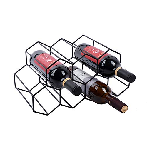 Urban Deco Small Wine Rack 9 Bottle Holder - No Need Assembly Modern Metal Wire Black Wine Storage for Countertop Table Top Coffee Bar Kitchen