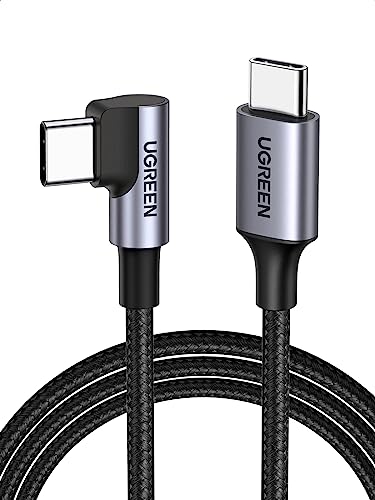 UGREEN USB C to USB C Cable Right Angle, 60W 2-Pack USB C Cable 90 Degree for iPhone 15/15 Plus, MacBook Pro 2020, iPad Pro 2022/ Air 4/Mini 6, Samsung Galaxy S24/S23/S22, Switch, Pixel, 6.6FT