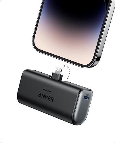 Anker Nano Portable Charger for iPhone, with Built-in MFi Certified Lightning Connector, Power Bank 5,000mAh 12W, Compatible with iPhone 14/14 Pro / 14 Plus, iPhone 13 and 12 Series (Black)