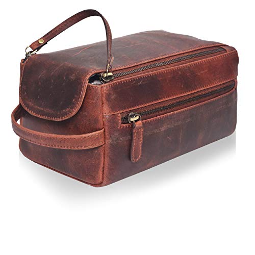 Toiletry Bag for Men/Shaving Bag Leather - Travel Dopp Kit for Essentials.