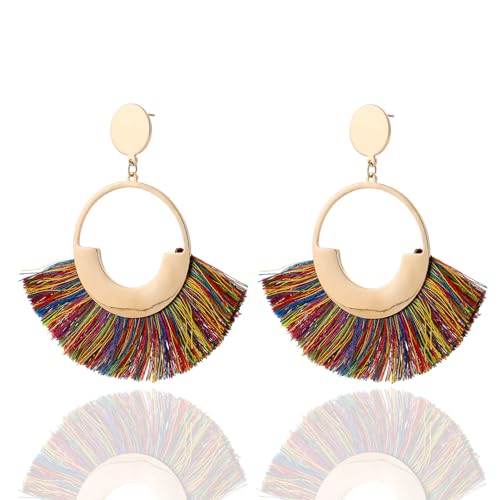 Itcoery Boho Earrings for Women Vintage Bohemian Earrings (Colorful Tassels Hoop)