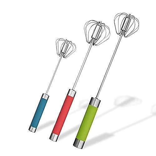Stainless Steel Semi-automatic Egg Whisk - 3PCS Hand Push Rotary Whisk Blender (3 Colors)