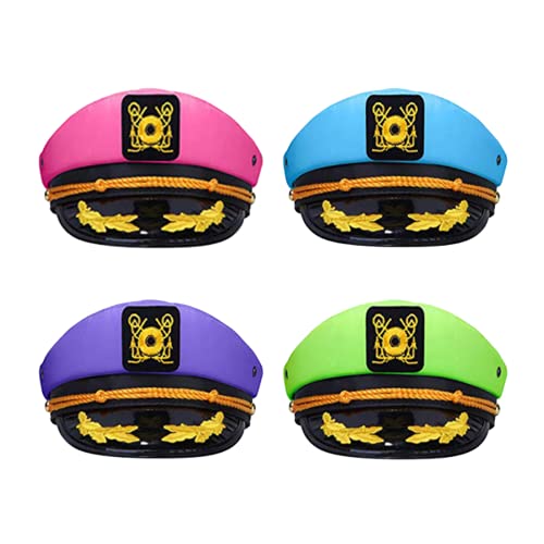 dodowin Yacht Captains Hat 4 Pack Sailor Hat for Women Blue Pink Green Purple Adjustable Costume Boating Captains Hat for Par