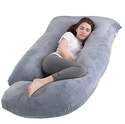 Jcickt Pregnancy Pillow J Shaped Full Body Pillow with Velvet Cover Grey Maternity Pillow for Pregnant Women,60 inch Full Body Pillows