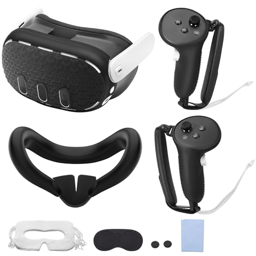 TiMOVO VR Protective Accessory Set for Meta Quest 3, VR Protective Cover Include Controller Grip, VR Shell Cover, Face Cover,Lens Cover, Thumb Girp,Eye Cover, Protective Shell for Oculus Quest 3,Black