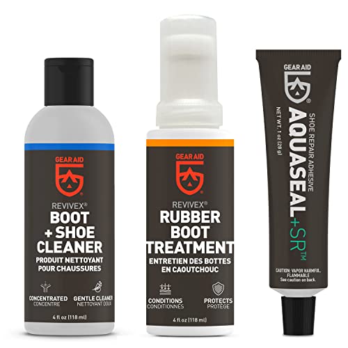 GEAR AID Revivex Rubber Boot Repair Kit, Fix cracks, holes, UV Damage with Aquaseal SR, Cleaner, Treatment and Conditioner
