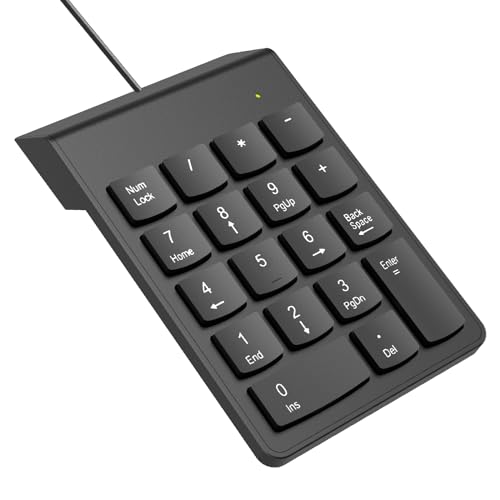 USB Numeric Keypad Numpad Portable Slim Mini Number Pad Keyboard for Laptop Desktop Computer PC, ChromBook, Surface Pro Notebook, Tax Number Calculate, Office Travel & Home NK859-18 Key Black
