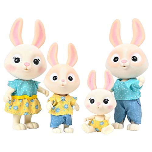 Honey Bee Acres The McScampers Rabbit Family, 4 Mini Flocked Doll Play Figures, Bunny Collectibles, Pretend Play Toys for Kids, Valentines, Easter Basket, Birthday Gift for Girls 3+