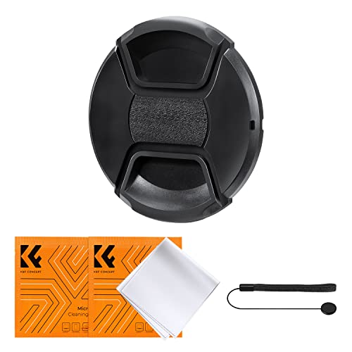 K&F Concept 67mm Lens Cap Cover, 4-in-1 Center Pinch Lens Cover + Anti-Loss Keeper Leash + Microfiber Cleaning Cloth Kits Compatible with Nikon, Canon, Sony, Fujifilm Camera Lenses