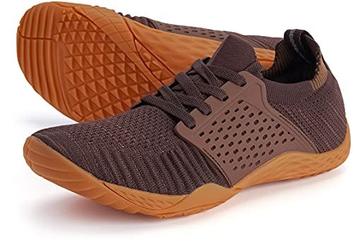 WHITIN Men's Trail Running Shoes Minimalist Barefoot Wide Width Size 11 Gym Workout Fitness Low Zero Drop Sneakers Treadmill Free Training Brown Gum 44