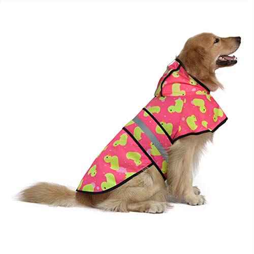 HDE Dog Raincoat Hooded Slicker Poncho for Small to X-Large Dogs and Puppies Pink Ducks - L