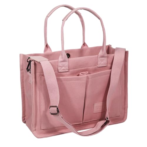 ZHMO Large Pink Canvas Tote Bag for Women With Pockets,Laptop Crossbody Purses Everything Shoulder Bag Handbags for Work Gym