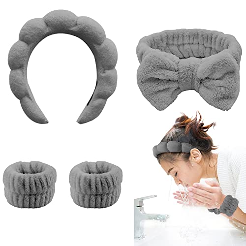 TLUXX 4-Piece Spa Headband & Wristband Set， Reusable Makeup & Skincare Accessories for Face Washing, Preventing Liquid Overflow - Ideal for Women & Girls