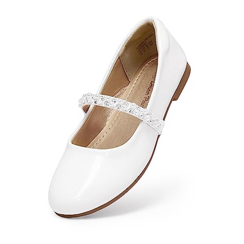 DREAM PAIRS Girls Mary Jane Ballerina Flat Shoes Serena-100-Kids White/Pat Size 1 Little Kid