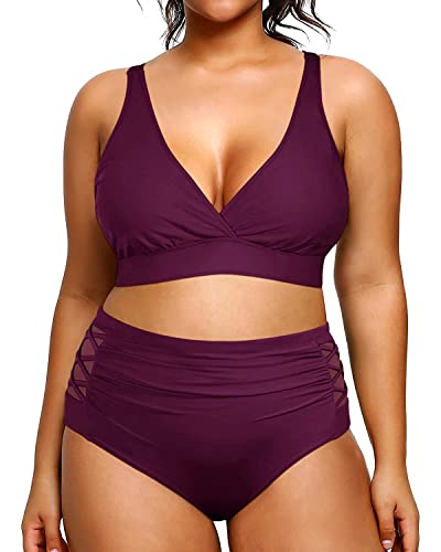 Yonique Womens Plus Size Bikini High Waisted Swimsuits Two Piece Bathing Suits Tummy Control Swimwear Purple 18Plus