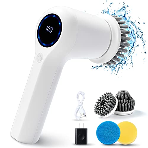 Electric Spin Scrubber - TZXTW Electric Cleaning Brush, Power Shower scrubbers Portable Handheld Scrub with 4 Replaceable Heads for Bathroom Car Tile Floor Bathtub