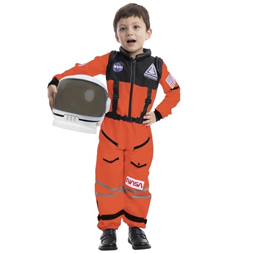 Spooktacular Creations Astronaut Costume with Helmet, Space Suit for Kids and Toddler with Movable Visor Helmet, Kids Astronaut Costume for Halloween Costumes Party Favor Supplies Orange S