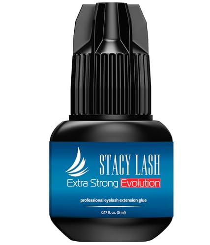 Extra Strong Evolution Eyelash Extension Glue Stacy Lash (0.17fl.oz/5ml)/1-2 Sec Dry/Retention – 8 Weeks/Professional Supplies/Black Adhesive