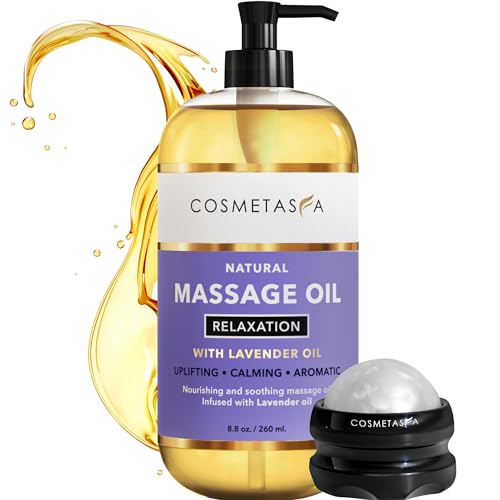 Lavender Relaxation Massage Oil with Massage Roller Ball - No Stain 100% Natural Blend of Spa Quality Oils for Calming, Aromatic, Soothing Massage Therapy