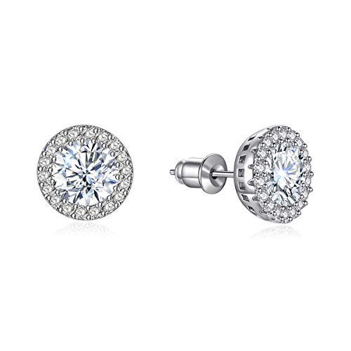 Stud Earrings White Round Earrings for Girls Fashion Cubic Zirconia Halo Earrings for Women Men