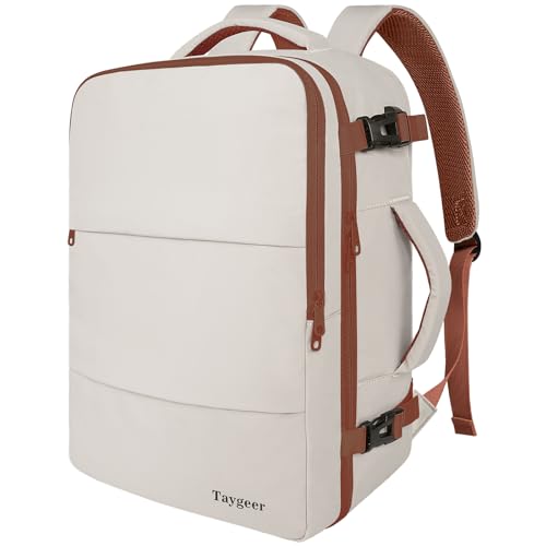 Taygeer Backpack for Women, College Backpack with Laptop Compartment & Shoe Pouch, 35l Travel Laptop Backpack Carry On Luggage, Airline Approved Personal Item Bag For Weekender Gym Hiking, Khaki White